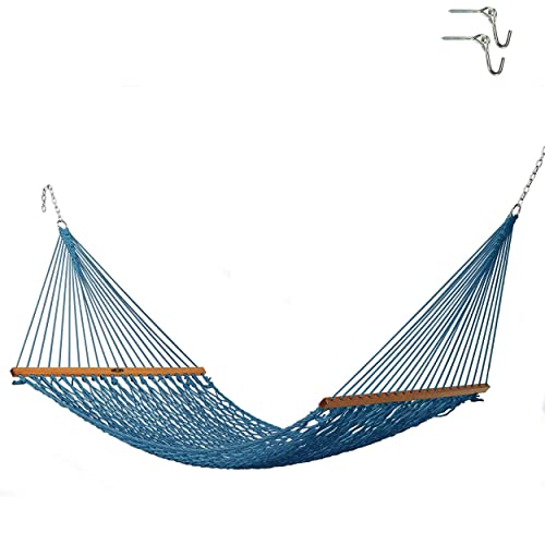 Original Pawleys Island 12DCCB Single Coastal Blue Duracord Rope Hammock with Extension Chains  Tree Hooks Handcrafted in The USA Accommodates 1 Person 450 LB Weight Capacity 12 ft x 50 in